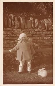 Young girl outside with a toy bunny May Marton 1926 Child, People Photo Writi...