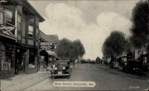 Perryville Maryland MD Main St. Drugstore & Car c1930s Postcard