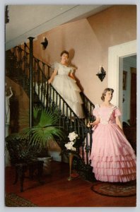 Postcard Natchez Mississippi MS The Elms Stairway Dresses 1950s Chrome View