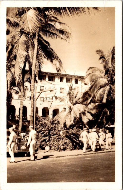 Real Photo Postcard Army Navy YMCA Building in Honolulu, Hawaii