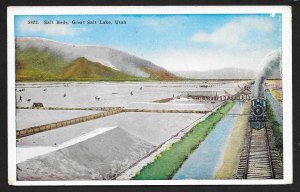 Elevated View of Salt Beds & Train Great Salt Lake Utah Used c1929