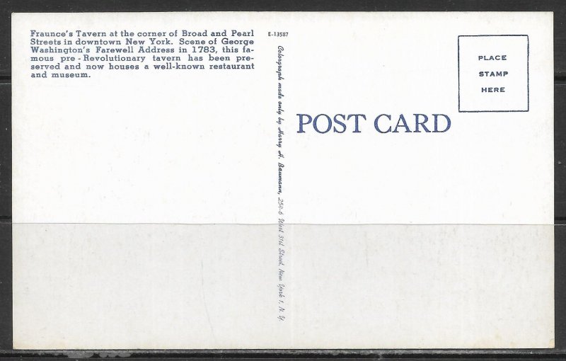 New York, New York - Fraunce's Tavern - Broad & Pearl Streets - [NY-704]