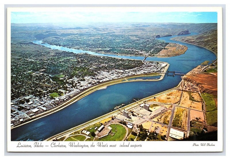 Lewiston Idaho Clarkston Washington Postcard Continental Aerial View Card