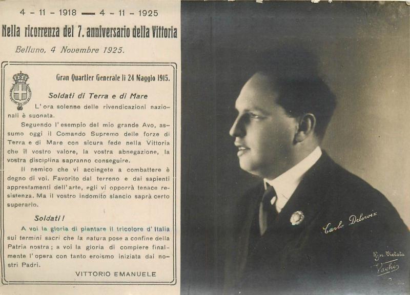 Italian military CARLO DELCROIX Belluno victory bulletin WW1 Vittorio Emanuele