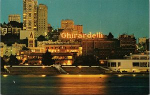 Ghiradelli Square Night View San Francisco Skyline California Chrome Postcard