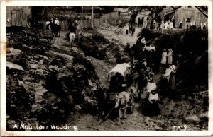 Vtg A Mountain Wedding Horse Buggies Wagon RPPC Real Photo Cline Postcard