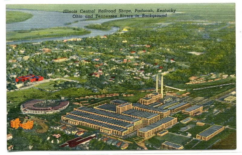 Illinois Central Railroad Shops Paducah Kentucky linen postcard