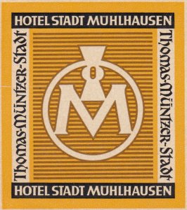 Germany Thomas Muentzer Stadt Hotel Stadt Muehlhausen Vintage Luggage Label s...