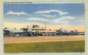 Chicago Illinois 1940s Postcard Chicago Municipal Airport Midway Airplanes