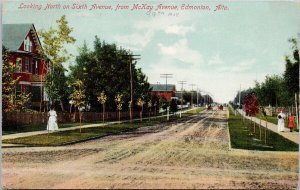 Edmonton Alberta Sixth Ave from McKay Ave Street View Postcard H27 *as is