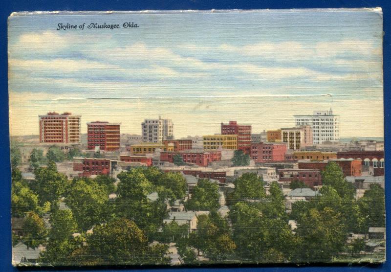 Muskogee Oklahoma ok Honor Hgts Skyline Spartan School Aero postcard folder