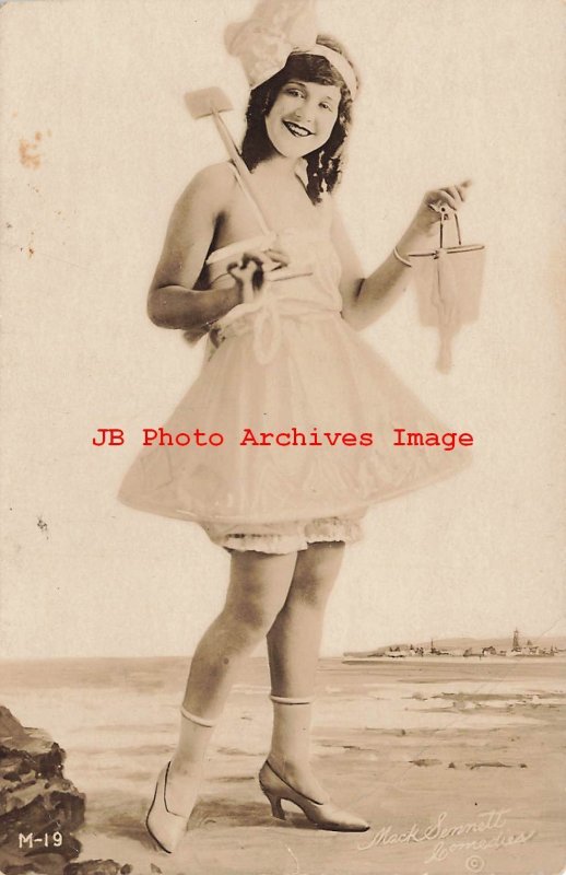 Mack Sennett, RPPC, Bathing Beauty Actress  Holding a Pail, Photo No M-19