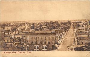 Fairmont Minnesota~Bird's Eye View Overlooking Town~Street View~Steeple~c1910 Pc