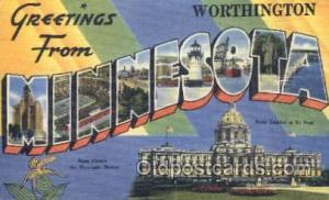 Greetings From Worthington, Minnesota, USA Large Letter Town Unused light wea...