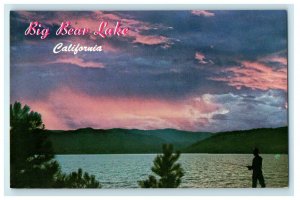 c1960s Sunset Time in San Bernardino Mountains, Big Bear Lake CA Postcard