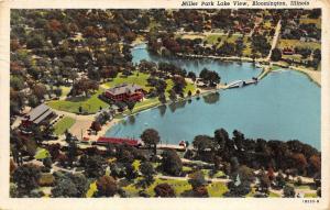 Bloomington Illinois~Miller Park Lake & Zoo Aerial View~1943 Postcard