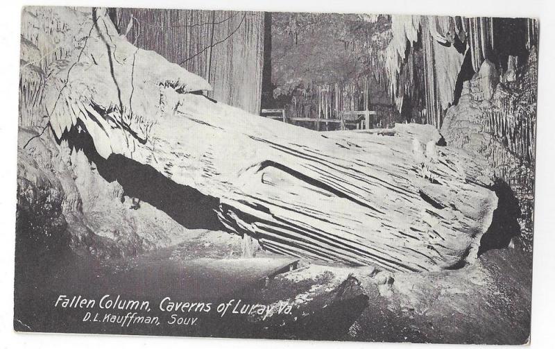 VA Luray Caverns Fallen Column D.L. Kauffman Postcard