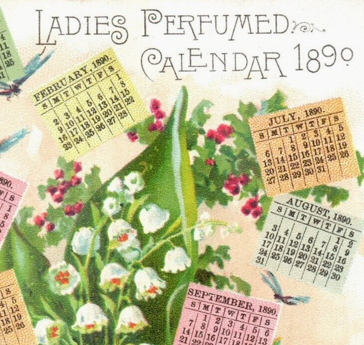 1890 Perfumed Calendar Hoyt's German Cologne Sold By Dambach & Co. 7E