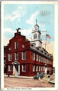 Boston Massachusetts MA, 1922 Old State House Building, Flag, Vintage Postcard