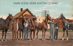 Hiattville Kansas Farm Scene Horses Antique Postcard K55740