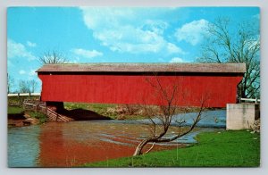 Swartz Covered Bridge Over Sandusky River in Ohio Vintage Postcard 0068