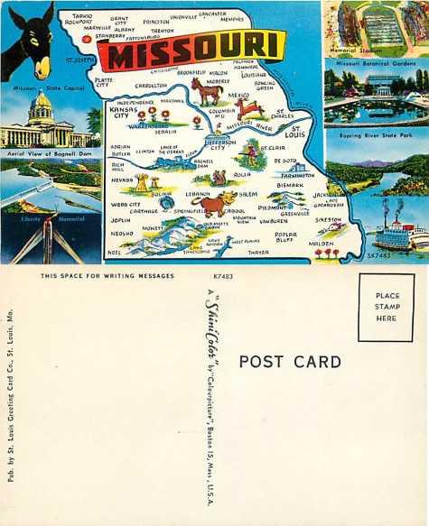 Missouri Map Card, Pre-zip Code Chrome