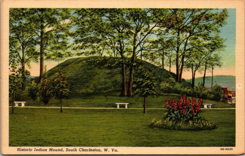 South Charleston WV Historic Indian Mound Linen West Virginia POSTCARD