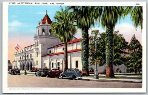 San Jose California 1940s Postcard Civic Auditorium Cars