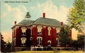 Postcard KS Harper Fancy Hat Ladies by High School Demolished in 1934 ~1910 S85