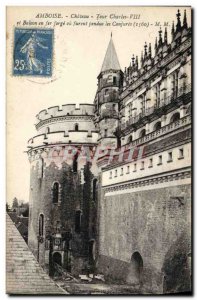 Old Postcard Amboise Chateau Tour Charles VIII and wrought iron balcony or th...