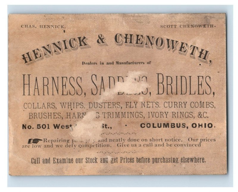 1880s Hennick & Chenoweth Harness & Saddle Makers Columbus OH Lot Of 2 Fab! P167