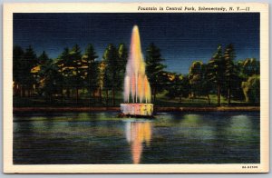 Vtg Schenectady New York NY Fountain In Central Park 1930s Linen View Postcard