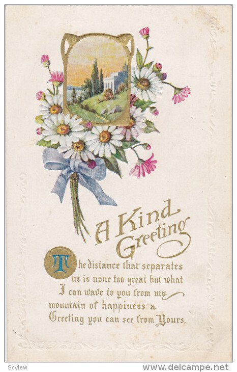 A Kind Greeting Poem, Daisy Bouquet, Country Scene, Gold detail, 00-10s