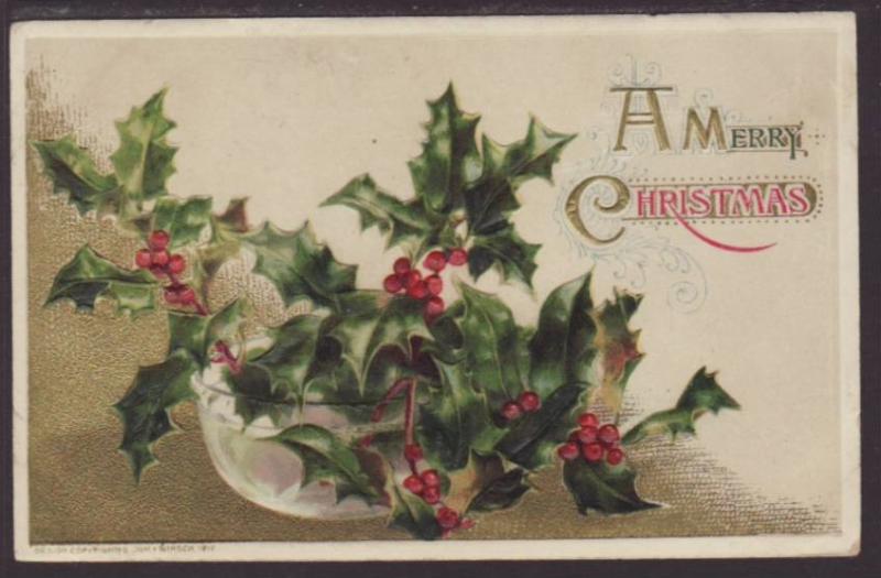 A Merry Christmas,Holly Postcard 