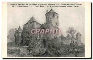 Old Postcard Entree du Chateau Fougeres d & # 39apres a watercolor of Robida ...