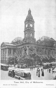 TOWN HALL CITY OF MELBOURNE AUSTRALIA GREAT WHITE FLEET POSTCARD (1908) PH