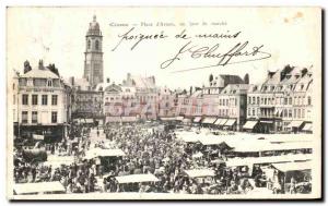 Old Postcard Cambrai Place d'Armes a Walk Day
