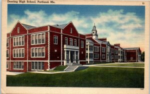 1940s Deering High School Portland Maine Linen Postcard