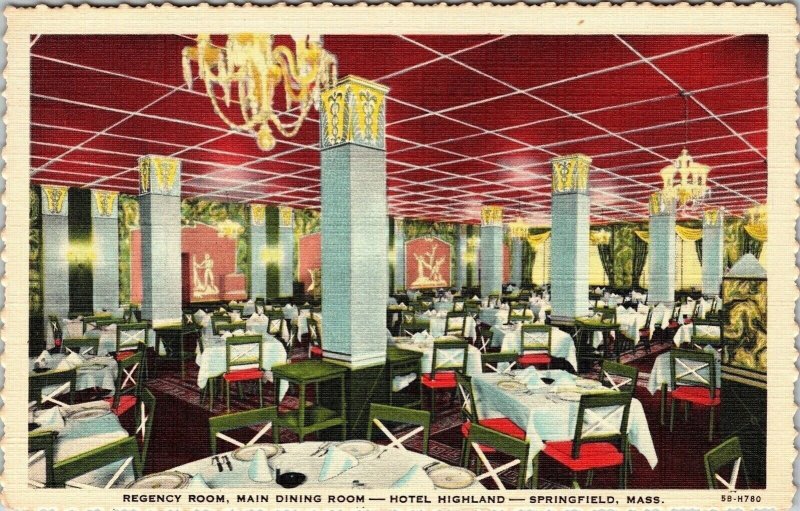 Regency Room, Main Dining Room Hotel Highland Springfield Mass 5B-H780 Postcard 