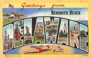 Rehoboth Beach Delaware Greetings Large Letter Linen Vintage Postcard AA29757
