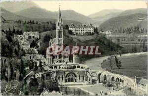 Old Postcard Lourdes Basilica view of Chateau Fort