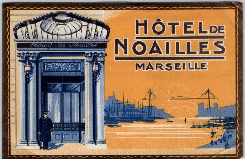 x3 LOT c1930s Marseille, France Luggage Label Hotel de Noailles Art Deco 5D