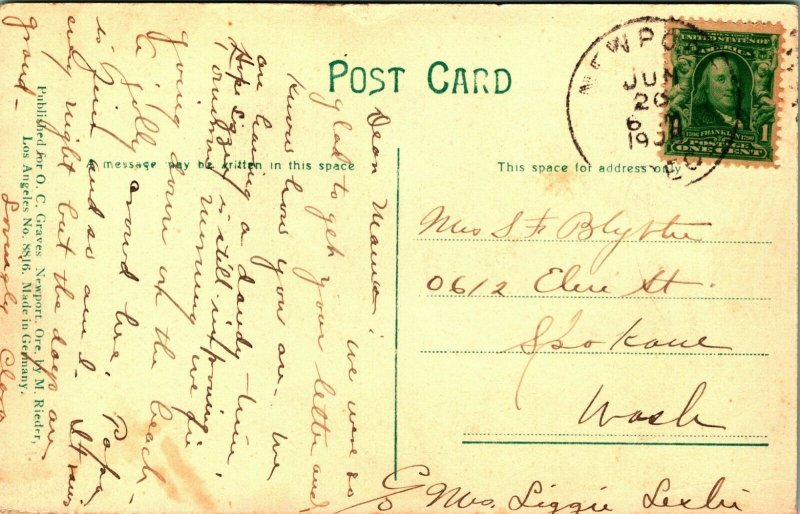 Surf Scene at Newport Oregon OR 1910s Vtg Postcard 