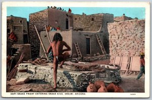 Vtg Oraibi Arizona AZ Hopi Snake Priest Entering Snake Kiva 1920s WB Postcard