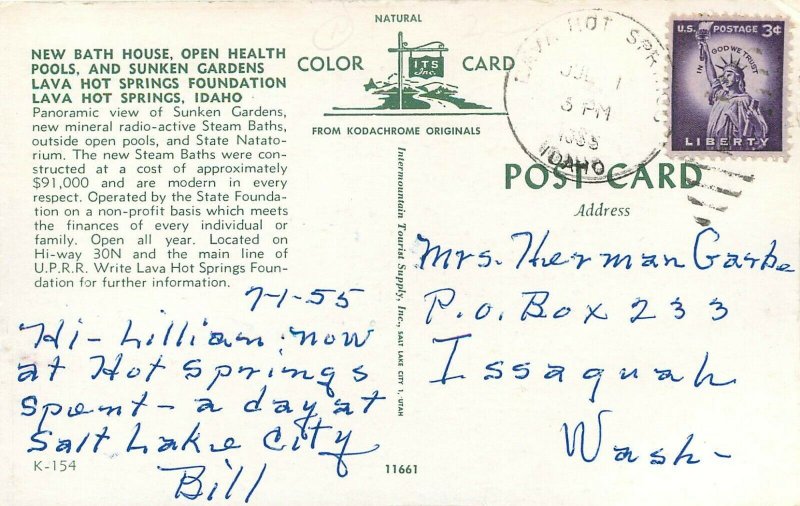 Vintage Postcard; New Bath House, Sunken Gardens Lava Hot Springs ID Bannock Co.