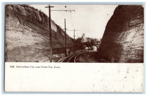 1909 Interurban Cut Train Railroad View Near Iowa City, Iowa IA Antique Postcard 