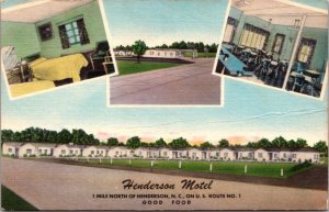 Linen Postcard Henderson Motel on US Route 1 in Henderson, North Carolina