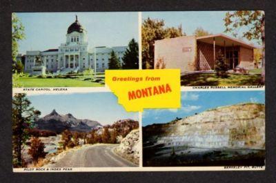 MT Greetings from MONTANA State Map Multi View Postcard