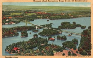 Vintage Postcard 1947 Thousand Islands Int'l Bridge Crossing St. Lawrence River
