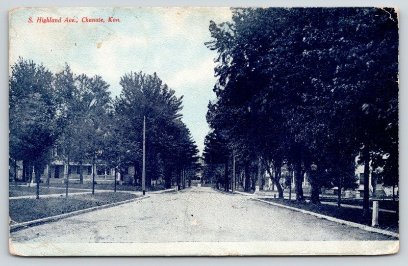 Chanute Kansas~South Highland Avenue Homes~Blue Sky 1908 Fred Harvey Postcard